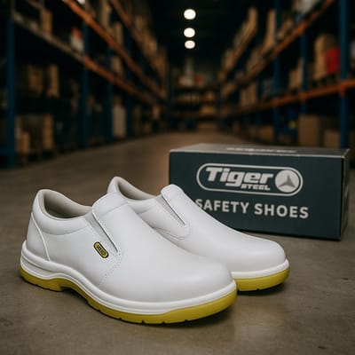 Tiger Steel veiligheidsschoenen Loriol S1 – Maat 39 – Wit – Instapmodel – Lichtgewicht – S1 normering – Voor horeca, zorg & voedingsindustrie