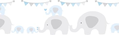 Dieren patroon behang Profhome 403748-GU zelfklevende behangrand licht gestructureerd met olifanten mat blauw grijs wit 0,75 m2
