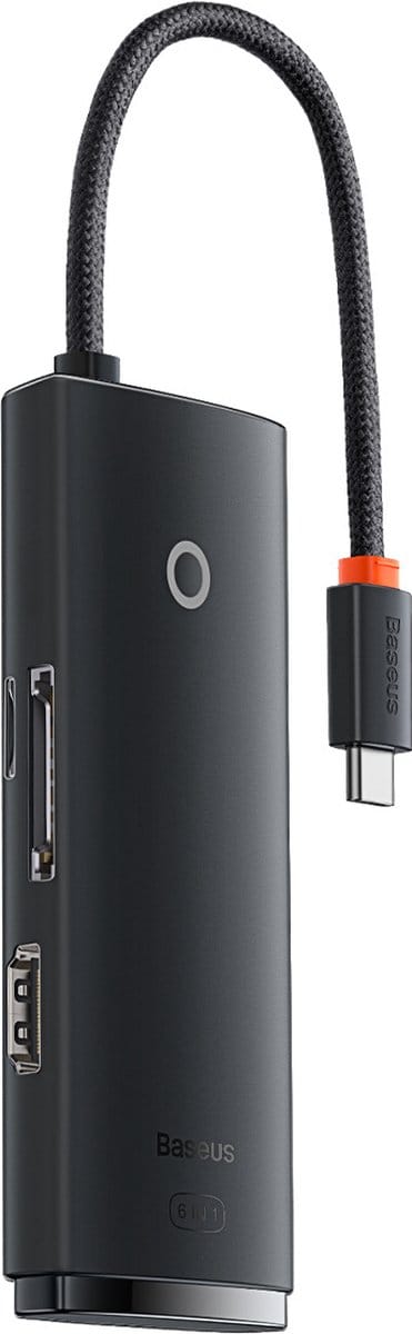 Baseus WKQX-05 Lite Serie HDMI Hub met Kaartlezer en USB3.0 - HDMI 4K@30Hz - 1xUSB C + 2x USB A (max 5Gbps) - SD- en micro SD-kaartlezers (niet-gelijktijdig gebruik), 20cm kabel