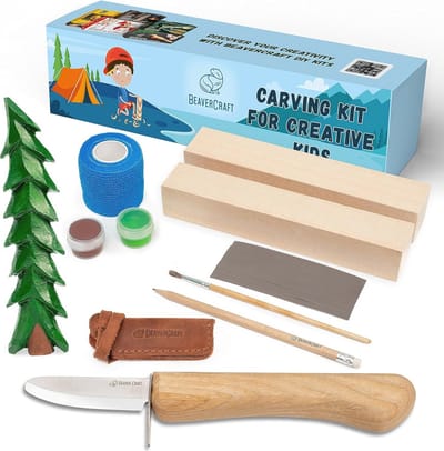Houtsnijwerkset voor Kinderen en Beginners | DIY Starterskit voor Houtbewerking | Creatieve Hobbyset voor Jongens