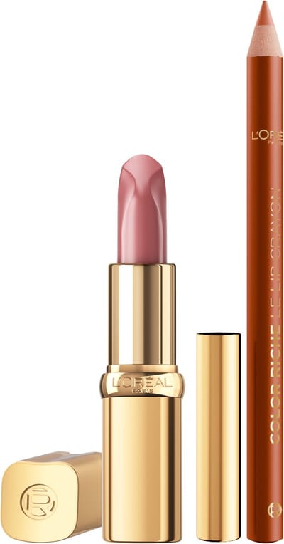 L'Oréal Paris Color Riche Satin Nude Lippenstift 601 Worth It & Color Riche Lipliner 236 Organza - Lippenstift verrijkt met arganolie - Roze Lippotlood - Routine Bundel