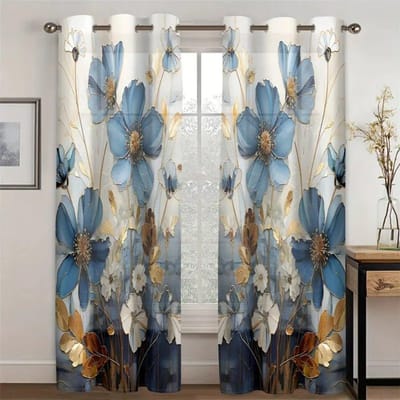 2 stuks Abstract Bloemen Goudlijn Moderne Bloemen Digitaal Bedrukt Gordijn voor Woonkamer Oogjes Top Gordijnen Voor Slaapkamer 50W160H(CM)x2Panel&Grommet Top gray