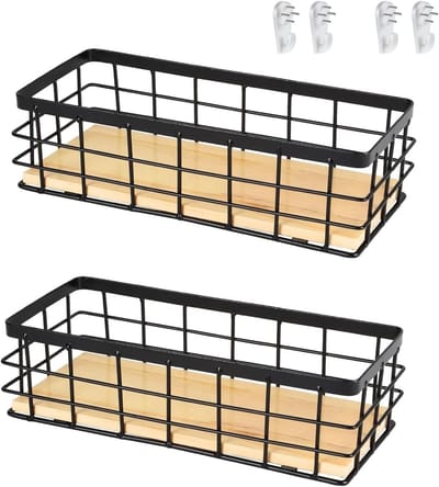 Decoratieve metalen manden voor wandopslag - Set van 2 voor fruit, snacks en badkamerorganisatie