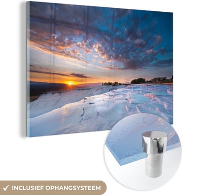 ® Glasschilderij 180x120 cm - Schilderij acrylglas - Kleurrijke lucht boven Pamukkale in Turkije - Foto op glas - Muurdecoratie woonkamer - Wanddecoratie slaapkamer - Schilderijen