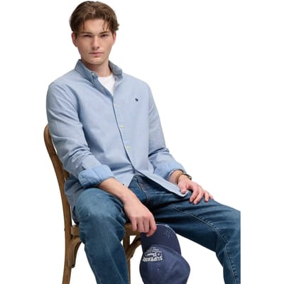 Superdry - Preppy Oxford Overhemd Relaxed Pasvorm - Heren - Lange mouwen shirts