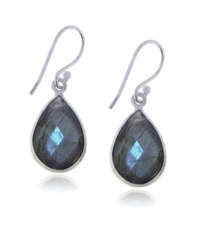 SilverGems Zilveren oorhangers met druppelvormige facet geslepen Labradoriet edelstenen