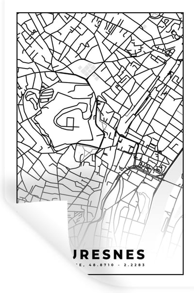 Muurstickers - Sticker Folie - Kaart - Stadskaart - Suresnes - Frankrijk - Plattegrond - Zwart wit - 20x30 cm - Plakfolie - Muurstickers Kinderkamer - Zelfklevend Behang - Zelfklevend behangpapier - Stickerfolie