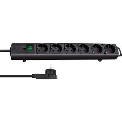Brennenstuhl Comfort-Line Plus stekkerdoos met platte stekker 6-voudig zwart 2m H05VV-F 3G1,5