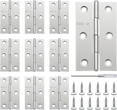 Inklapbare RVS Scharnieren 67 x 42 x 1 mm - Set van 10 Scharnieren voor Deuren, Vensters en Kasten met 60 Schroeven, 270 Graden Draaihoek, Compacte Scharnierband