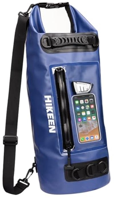 Waterdichte droge tas 20L met ritssluiting en touchscreen voor kajakken en kamperen