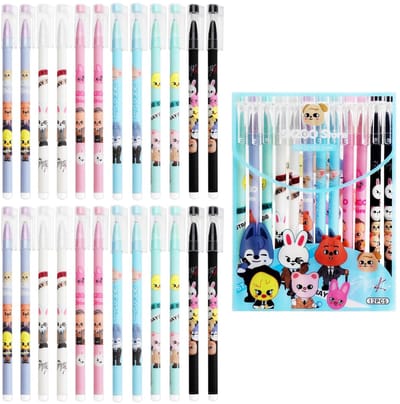 Dailygoods- Gelstiften 24 Stuks - Kawaii Dieren - Kpop Merchandise - Uitwisbare Stiften - Antislip Handgreep - Perfect voor School/Feest