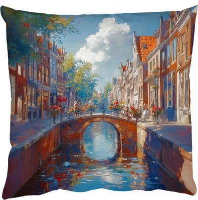 Sierkussens - Kussentjes Woonkamer - 50x50 cm - Stad - Gracht - Zon - Fietsen