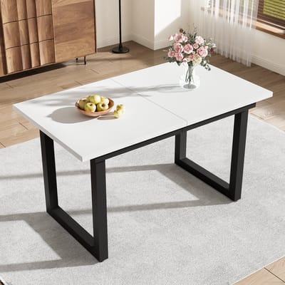 Sweiko Uitbreidbare eettafel, Ruimtebesparende Multifunctionele eettafel, Industriële eettafel, rechthoekige eettafel, koffievrijetijdstafel, moderne minimalistische ijzeren eettafel, Wit+Zwart