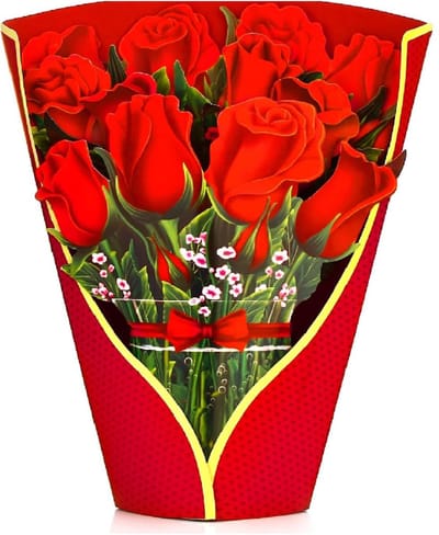 Home & Marker - 3D Eeuwig Bloemenboeket - Pop-Up Wenskaart - Rode roos - Met Wenskaartje - Inclusief Envelop - PETALORA