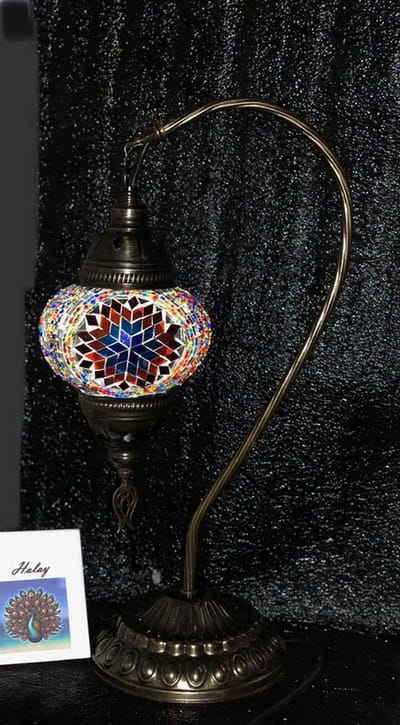 Turkse mozaïek tafellamp - handgemaakt boogmodel - E14 lamp - 42 cm hoog - kleurrijke ster