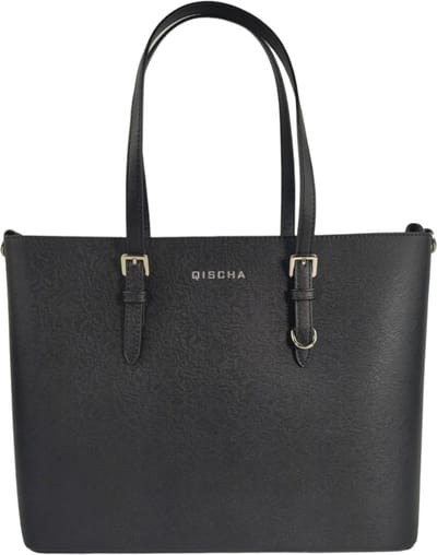 Grote schoudertas/Tas Dames - Saffiano - Extra hoog - geschikt voor A4 mappen/laptop - Ideaal te gebruiken voor school of werk - ZWART - zilveren hardware