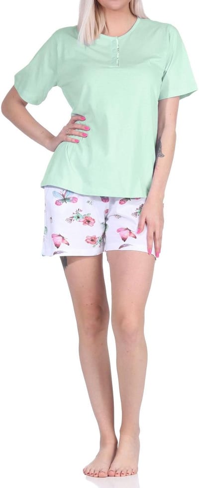 Normann dames pyjama shorty met korte mouwen en capri pyjamabroek in Floral Allover Print