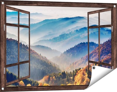 Gards Tuinposter Doorkijk Heuvel Landschap van het Zwarte Wout Bos - 90x60 cm - Tuindoek - Tuindecoratie - Wanddecoratie buiten - Tuinschilderij
