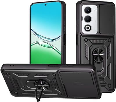 MobyDefend Hoesje - Geschikt voor Oppo A5 5G - Pantsercase Met Draaibare Ring - Zwart