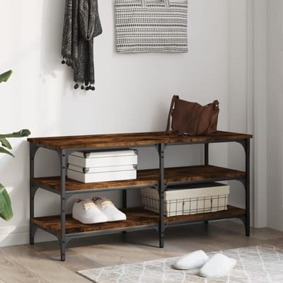 vidaXL - Schoenenbankje - 100x38,5x49 - cm - bewerkt - hout - gerookt - eikenkleurig