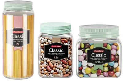 Plasticforte Voorraadpotten - weckpotten - 6x stuks - 800 ml - 1200 ml - 2000 ml - kunststof - groen - inmaakpotten