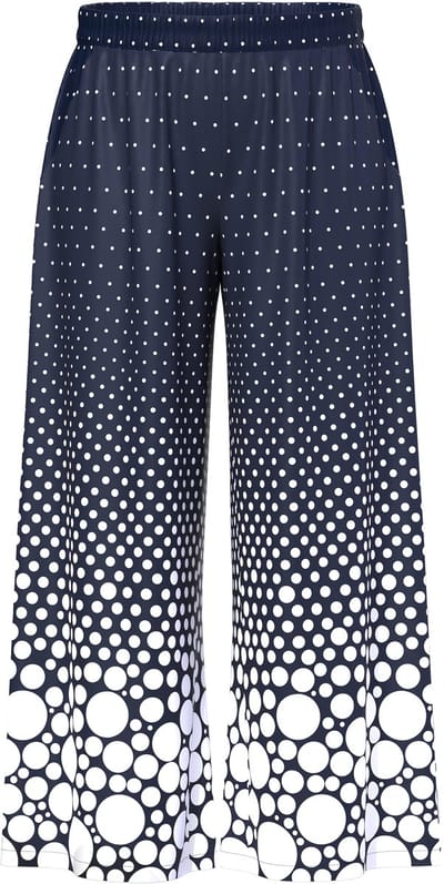 Ulla Popken - Dames - Wijde broek stippen wijde rechte pijpen - Marine - Maat 42+