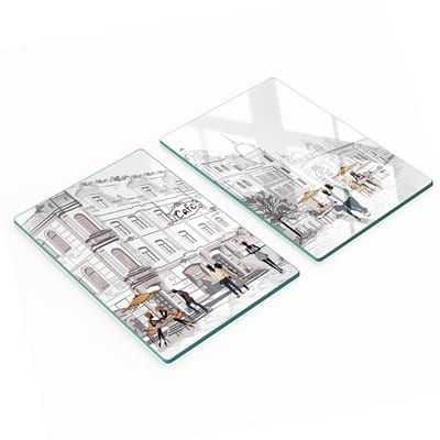 Set van twee decoratieve glazen keukenplanken, Old Town-stijl, 2x40x52 cm