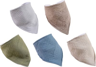 5 Stuks Hydrofiele Baby Slabbetjes met Badstof – Groen / Beige Mix – 0-6 maanden