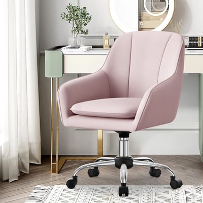 Bureaustoel-Ergonomische bureaustoel-bureaustoelen voor volwassenen-Dubbel gelaagd zitkussen-360 graden draaibaar-Roze