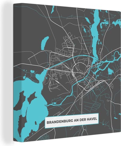 Canvas Schilderij Duitsland – Blauw – Brandenburg an der Havel – Stadskaart – Kaart – Plattegrond - 20x20 cm - Wanddecoratie