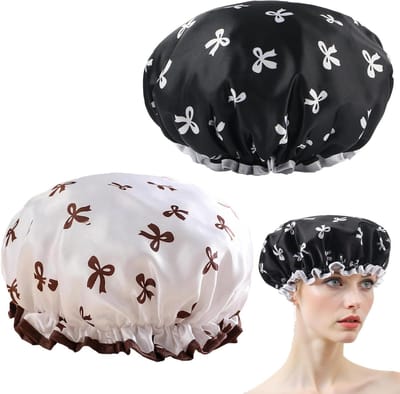 Set van 2 dubbellaagse herbruikbare douchemuts voor dames - zwart, elastische band, waterdicht, ideaal voor badsalon