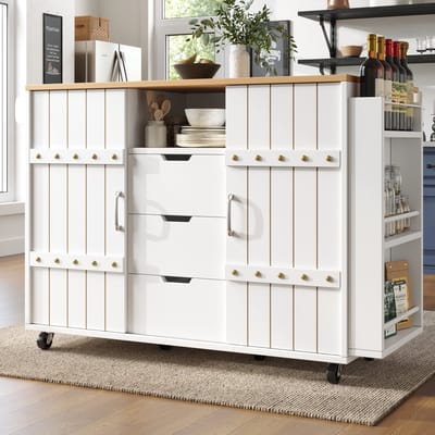 MODENUIT Keukeneiland - Opklapbaar Blad En Schuifdeuren - Voor Keuken En Eethoek - MDF Wit - 110x42x90 Cm