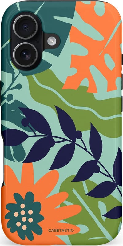 Casetastic hoesje geschikt voor Apple iPhone 17 - MagSafe - Dubbellaagse bescherming - Wildbloei - Fashion Case - Mintgroen Petrol Oranje