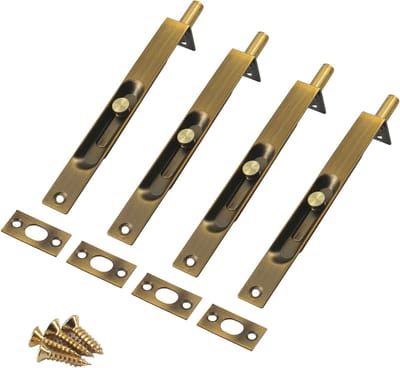 Verstevig je Deur met een 6 Inch RVS Verborgen Deurslot Flush Slide Latch Bolt - 4 Stuks met Schroeven in Messingkleur