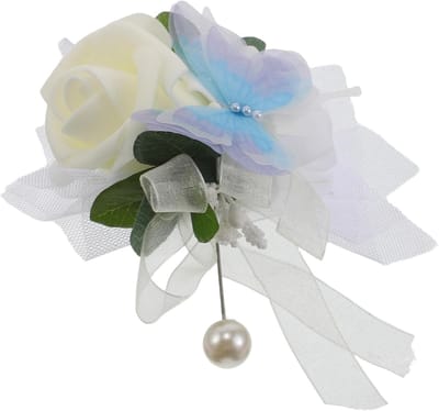 Zijden Rozen Corsage - Kunstbloem Boutonnière - Bruiloft Accessoire - Verfijnde Vlinderdecoratie - 125 x 11 cm - Wit