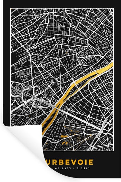 Muurstickers - Sticker Folie - Plattegrond – Kaart – Stadskaart – Frankrijk – Courbevoie - 20x30 cm - Plakfolie - Muurstickers Kinderkamer - Zelfklevend Behang - Zelfklevend behangpapier - Stickerfolie