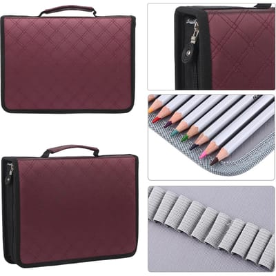 Grote Capaciteit PU Leer Stof Potlood Organizer Etui Rits Pennenzak (Bruin) veelkleurig
