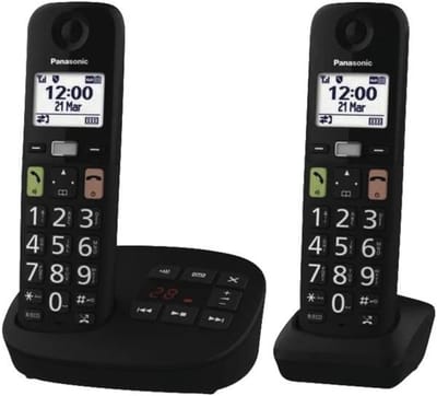 Panasonic KX-TGU-132EXB, Senioren DECT huistelefoon, grote toetsen, 2 handsets, met antwoordapparaat, zwart
