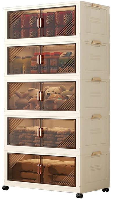 Joorly Opbergkast - Opbergkasten met deuren - Opbergkist - Opklapbaar - Transparante deuren - 55x31x152cm - Beige