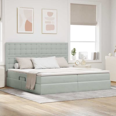vidaXL - Opslag - bed - met - matras - Lichtgrijs - 200 - x - 200 - cm - Fluweel