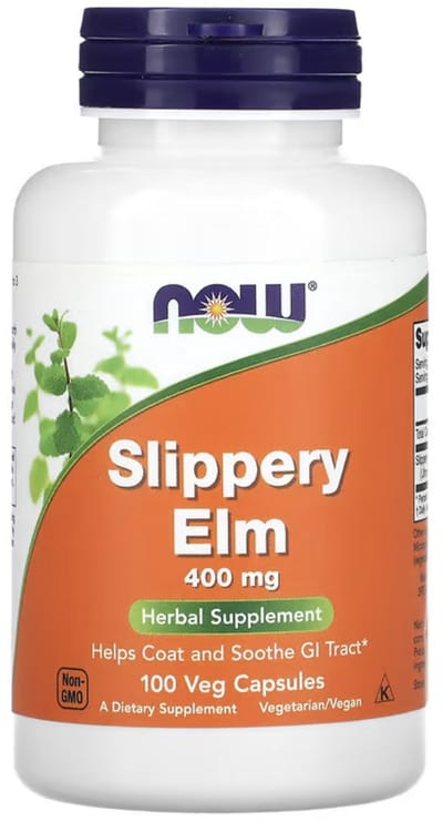NOW Foods Slippery Elm 400 mg – 100 Vegetarische Capsules | Gladde Iep Schors Supplement
