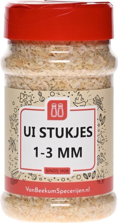 Van Beekum Specerijen - Ui Stukjes 1-3 mm - Strooibus 130 Gram