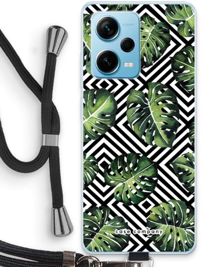 Case Company® - Hoesje met koord geschikt voor Xiaomi Redmi Note 12 Pro Plus hoesje met Koord - Geometrische jungle - Telefoonhoesje met Zwart Koord - Bescherming aan alle Kanten en Over de Schermrand