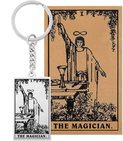 Tarot Sleutelanger I: De Magiër / The Magician - Op Cadeau Kaartje - Zilverkleurig Stainless Steel - Grote Arcana uit Rider-Waite Geïnspireerd - Pax Amare