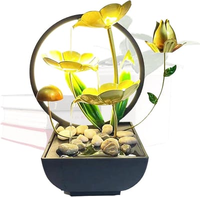Kamerfontein Lotus - Bureau fontein - Meditatie en ontspanning - Met LED verlichting - 26x26x13 cm - Stijl 2