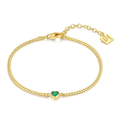 Twice As Nice Armband in zilver, goudkleurig, groene hartvormige zirkonia steen 15cm+3cm