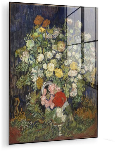 ® Glasschilderij 120x160 cm - Schilderij acrylglas - Boeket van bloemen in een vaas - Vincent van Gogh - Foto op glas - Muurdecoratie woonkamer - Wanddecoratie slaapkamer - Schilderijen