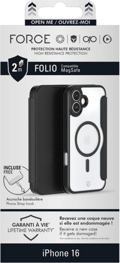 Force Case, Hoesje geschikt voor iPhone 16 - MagSafe Versterkt Folio, Zwart