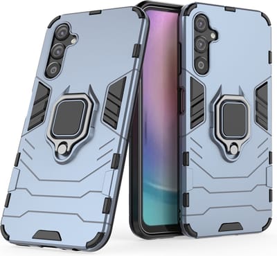 MobyDefend Hoesje - Geschikt voor Samsung Galaxy A25 - Dubbelgelaagde Pantsercase Met Standaard - Blauw