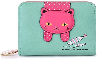 Dailygoods- Portemonnee Schattige Kat - Mini Leren Portemonnee - Duurzaam PU-leer - Compact Formaat - Metalen Ritssluiting - Antioxiderend en Lichtecht - Miniportemonnee